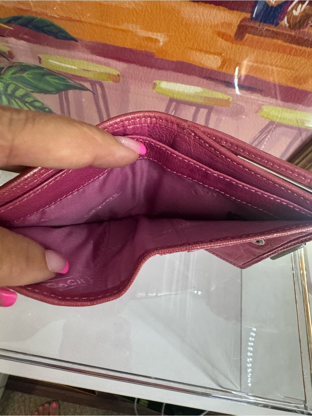 Coach KISS LOCK Signatures Canvas Wallet & Coin Purse with Fuchsia Leather - Picture 6 of 11